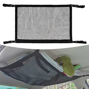 1 PC Car Ceiling Cargo Net Pocket, 35.43" x 25.59" Adjustable Car Ceiling Storage Net, Double Layer Mesh Car Roof Organizer with Zipper for Most Car (Black)