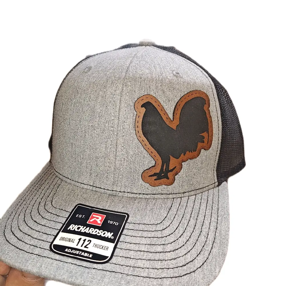 gamefowl trucker hat, Leather patch with gamefowl logo. Gallero Gallo Gamefowl