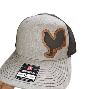 gamefowl trucker hat, Leather patch with gamefowl logo. Gallero Gallo Gamefowl