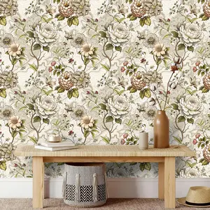 Multicolor Floral Wallpaper Roll, French Vintage Luxury Style, Waterproof Self-Adhesive, Peel and Stick, Removable Wallpaper, DIY Home Decor, Living Room Bedroom