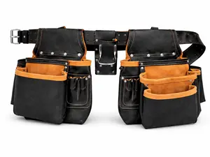 Full Grain Leather tool belts for men, Heavy-duty Carpenter Tool Rig organizer with 17 Pockets pouches, hammer holder, and a foam-padded belt for Framers, and Electricians