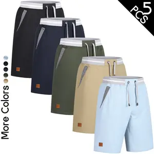 5-Pack Men's Casual Sports Shorts with Pockets, Quick-Dry Athletic Gym Shorts with Drawstring Elastic Waist, 5 PCS Value Set