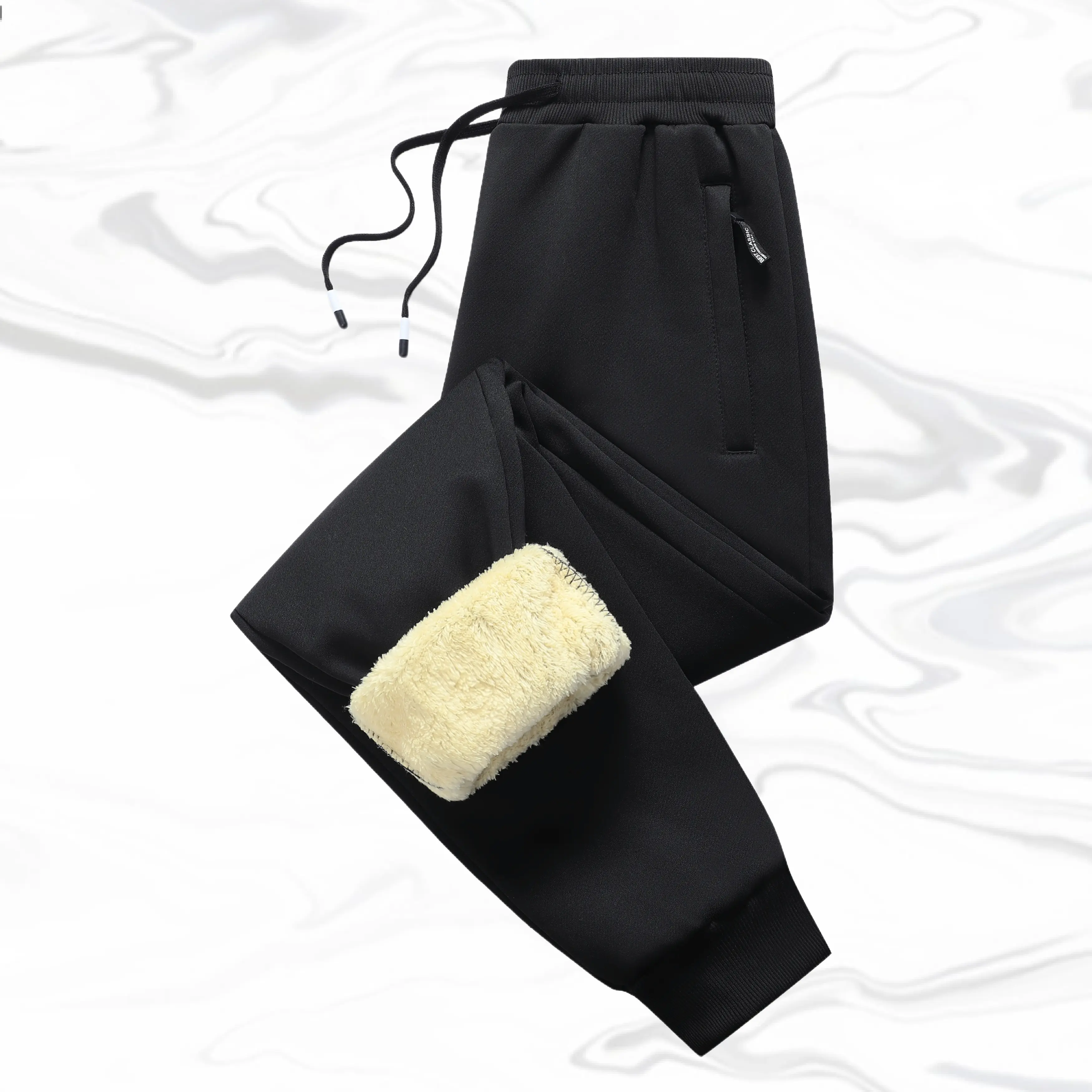 Men's Soft Jogger Trousers Solid Color Streetwear Joggers with Drawstring Adjust Elastic Waistband, Skin Friendly Fleece Layered Legs, Side Zipper Pockets, Fleece Bottom Hem, Ideal for Home Relaxing & Quick Errands, Solid Color Joggers