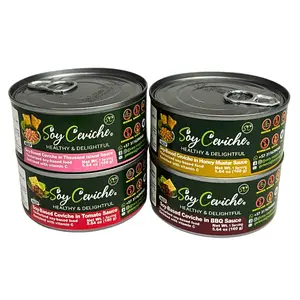 (4-Pack) Very Veggie Soy Ceviche  - Tomato, Thousand Island, BBQ & Honey Mustard - 5.64oz - Vegan Protein - Gluten Free - Ready-to-Eat - No Cooking Required - Plant-Based - High Fiber - Low Sodium - Clean Label - 24-Month Shelf Life