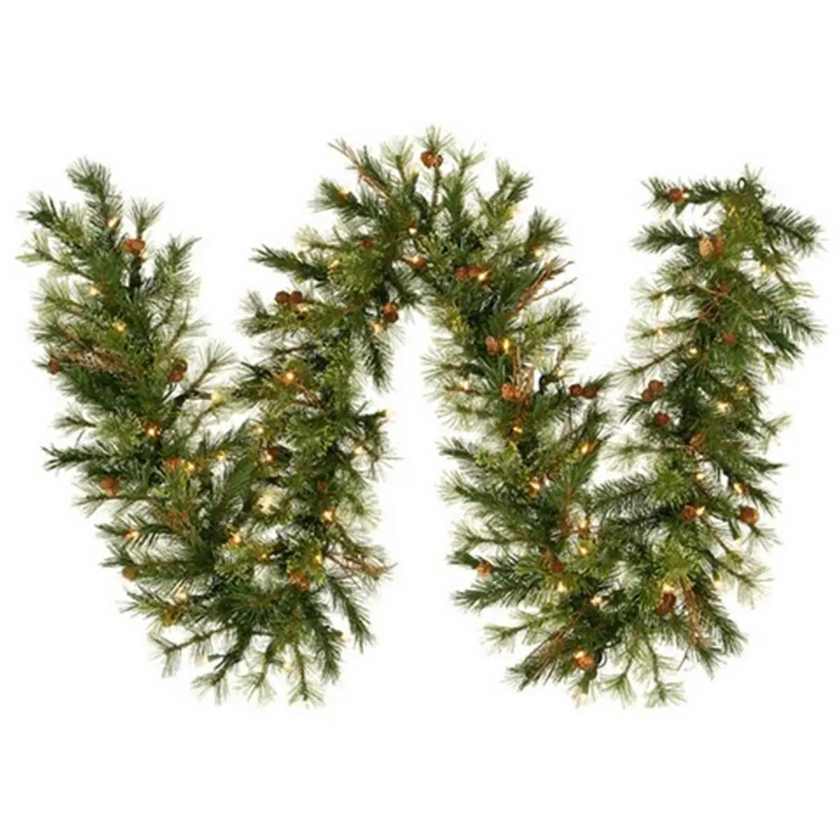 212 MAIN 9ft Hangable Man-Made Country Rustic Bendable Pre-Lit Mixed Pine Artificial Christmas Garland, 12in W, 200 Tips, Dura Fairy Lights, Ornaments, Pine Cones, Hooks, End-to-End Connectors, Warm Country Metal Home Party Decoration
