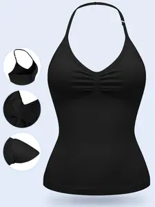 Women's Halter Neck Shapewear Tank Top with Removable Pads, Adjustable Straps Camisole, Seamless Comfortable Tops, Winter Wear, All Seasons