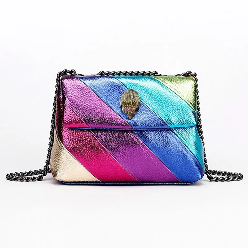 Kurt Geiger Eagle Multicolor Rainbow Patchwork Handbag with Chain Rainbow Shoulder Bag Eagle Head Crossbody Bag