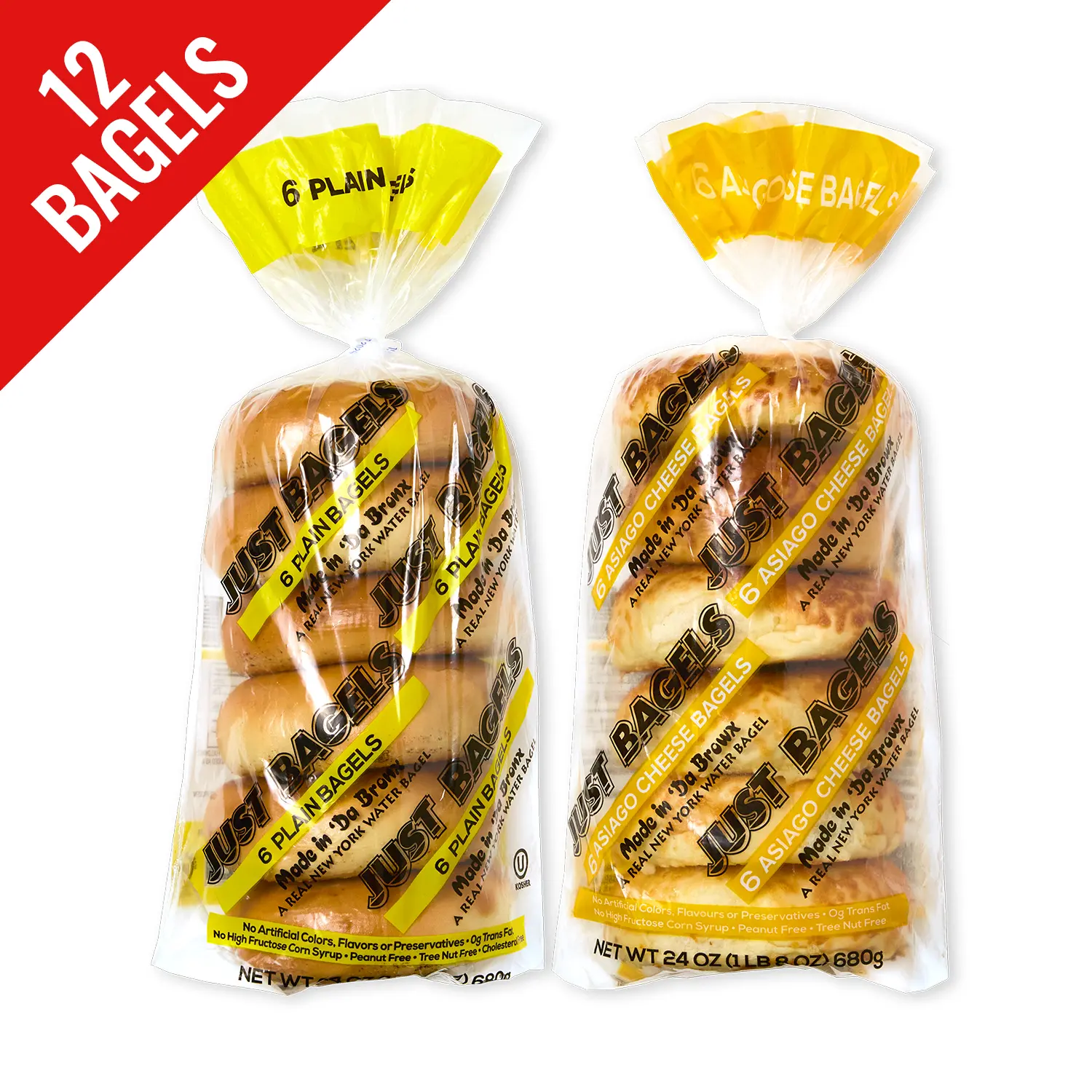 Just Bagels 6 Plain and 6 Asiago Bagels Non-GMO Authentic New York Style Chewy Crunchy Bagels Made in Da Bronx