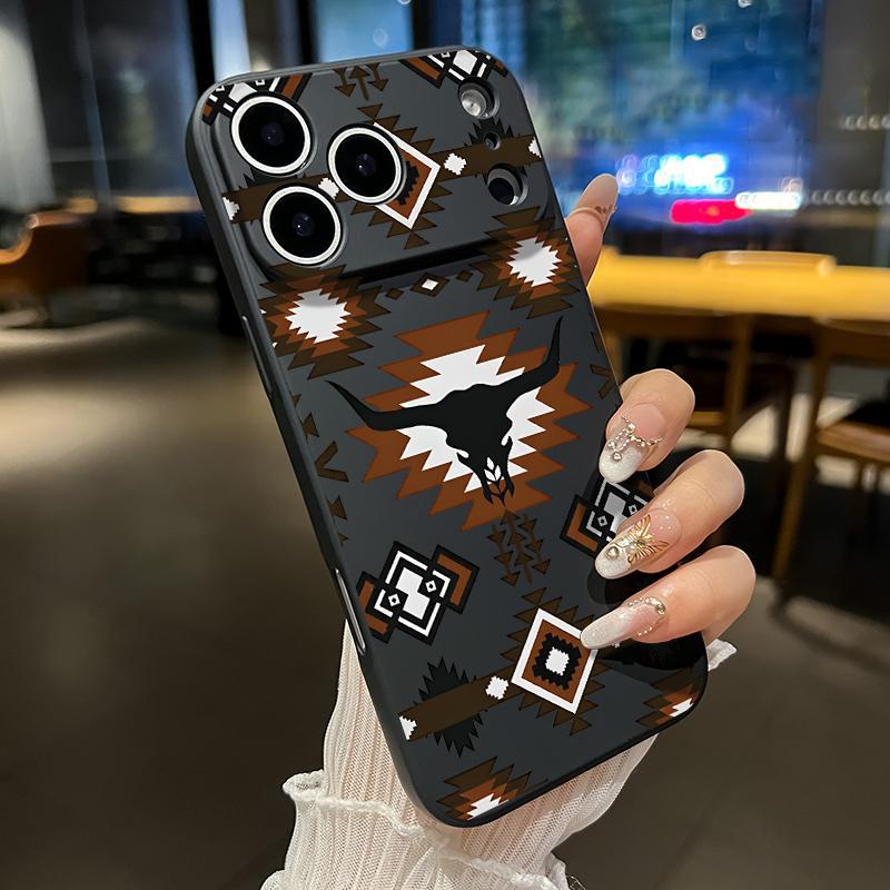 Retro Western Cowboy Pattern Straight Edge Phone Case for iPhone 17 15 16 14 Pro Max 13 12 11 XR XS Plus Air E Shockproof Full Camera Protection Durable Slim Liquid Silicone Cover Smartphone Casing.HM29