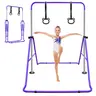 WKKEOM Kids' Sturdy Gymnastics Bar - Height Adjustable (Height Adjustability Feature), Portable, Retractable Horizontal Bar with Rings for 3-9 Years Olds, 140 lbs Capacity Home Fitness Training Equipment