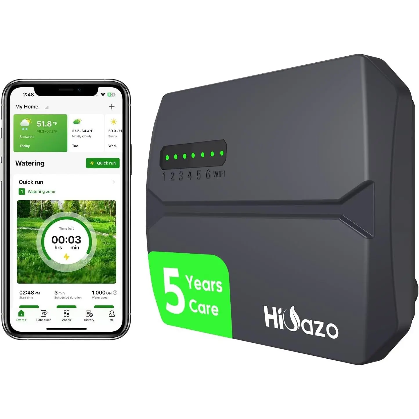 Indoor Smart Sprinklers Controller WiFi, Irrigation Controller Easy Use App Enabled, 6 Zone + 16 Plans, Save Water Auto Skip Rain, Freeze & Wind, 10 Minutes Install