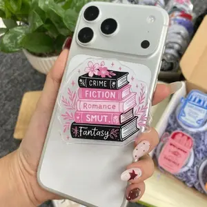 Pastel Book Stack Phone Grip, Cute Pink Magnetic Holder, Trendy Pop Grip for Teens & Book Lovers