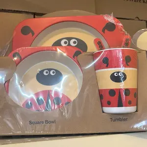 Plate Cup Bowl and Utensils Set for Children with Fun Characters Design