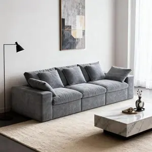 HipyMo 120" Boneless Cloud Couch, Modular Sectional Sofa 3 Seater with Wide Armrests and Throw Pillows, Deep Seat Sectional Couches for Living Room, 35D High-Density Foam, No Assembly Required, Grey