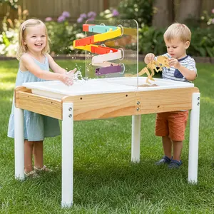Woodtoe Sand and Water Table for Toddlers, Wooden Sensory Play Activity Table with Dinosaur Puzzle, 2 Collapsible Bins, Acrylic Board & Water Track Toys, Montessori Kids Tables Learning Toy for Age 3+