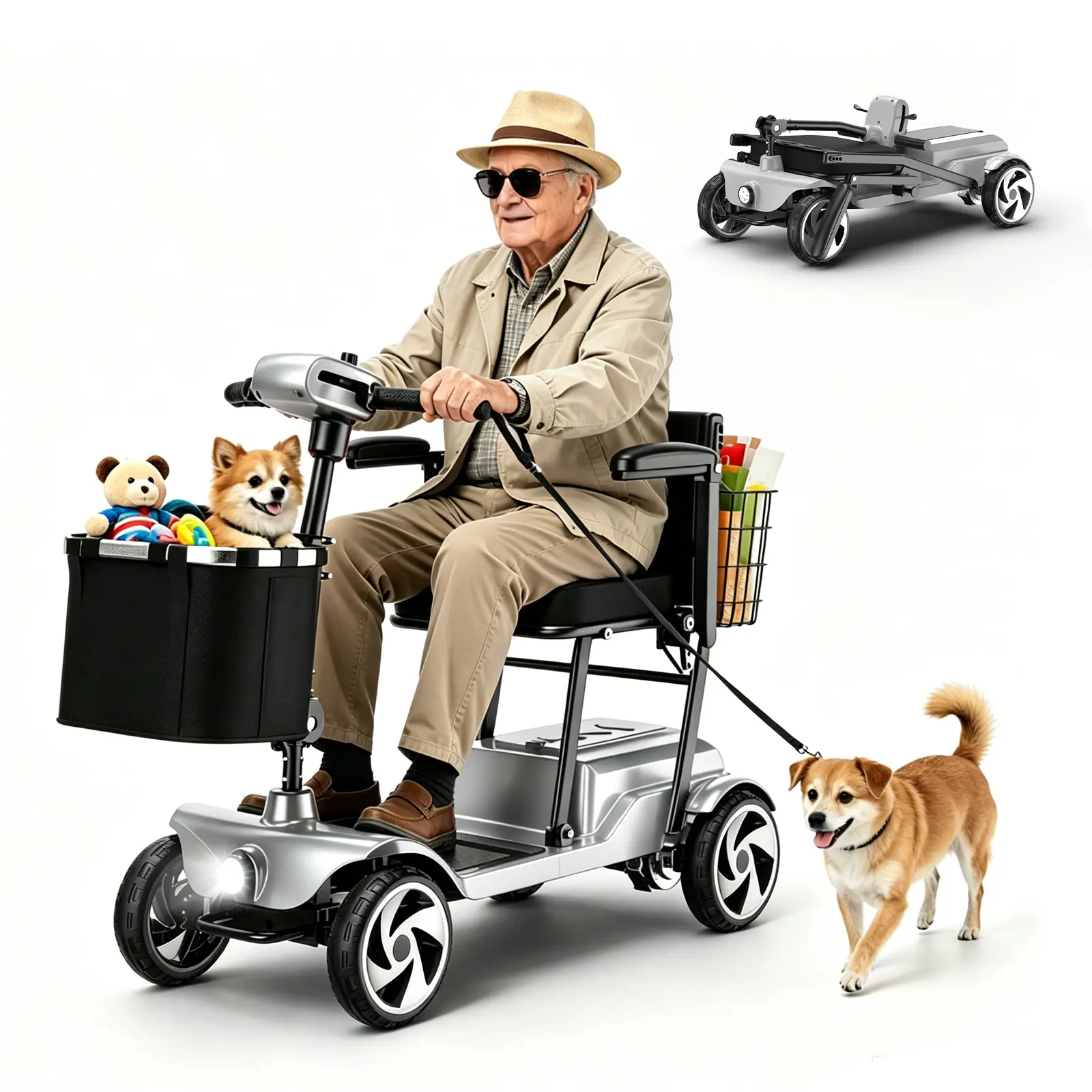 4-Wheel Rechargeable Mobility Scooter for Seniors, with 15-mi Maximum Range, Charger, Storage Basket and Keys