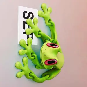 3D Printed Articulated Magnetic Frog Fridge Magnet, Flexible Joint Tree Frog Decorative Figurine, Strong Magnetic Refrigerator Sticker, Novelty Home & Office Desk Toy