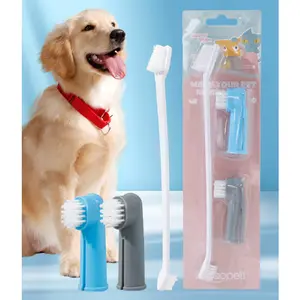 3Pcs Pet Toothbrush Cleaning Set - Dogs & Cats Oral Care Finger Sleeve Brush, Double Head Pet Soft Brushes Dental Cleaning Care Suitable for Puppies Adult-dogs