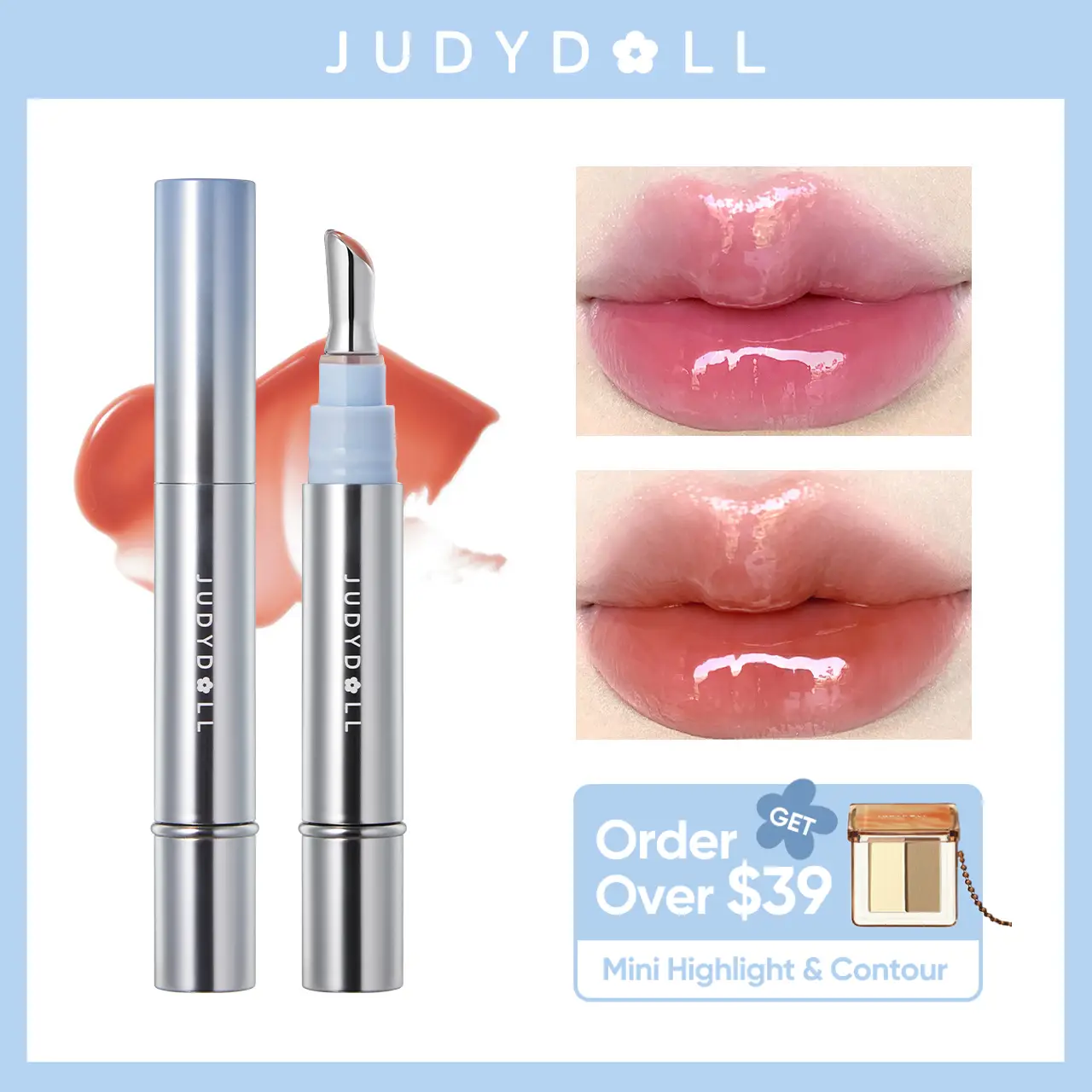 JUDYDOLL Watery Essence Lip Glaze, Mirror Lip Stain, Glossy, Moisturizing, Liquid Lipstick, Non-Drying, Tinted Lip Oil, Plumping, Diverse Shades, Not