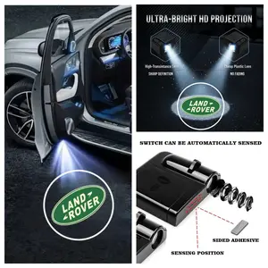 2 PCS Land Rover Door Projector Lights, No-Drill Stick-on LED Logo Ghost Shadow Ambient Lights, Fit for Range Rover Velar Evoque Discovery Defender, Car Decoration Upgrade Accessories