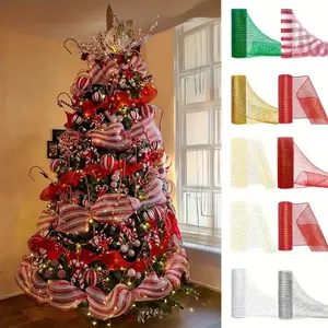 26cm Wide 10 Yards Christmas Tree Decoration Mesh Ribbon, Polypropylene Metallic Ribbons for Xmas Wreath Garlands DIY Crafts Gift Wrapping Party Decoration Supplies