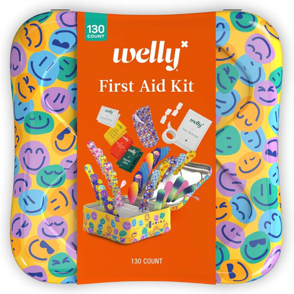 First Aid Kit | FSA Eligible | Adhesive Flexible Fabric and Waterproof Bandages, Tape and Non-Stick Pads, Butterfly Strips- 130 Count