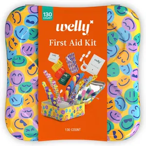 First Aid Kit | FSA Eligible | Adhesive Flexible Fabric and Waterproof Bandages, Tape and Non-Stick Pads, Butterfly Strips- 130 Count
