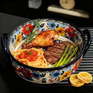 1pc, salad plate, rectangular dinner plate with two handles, round cheese gratin bowl, breakfast plate, baking bowl, microwave and oven safe, suitable for restaurants and home use