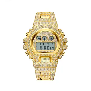 Hip hop Iced Men Watch Digital Luxury Lab Diamond Wristwatch Stainless Steel Fashion