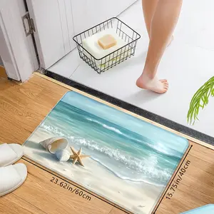 [Beach-Themed Bath Mat] Summer Shell Starfish Wave Pattern Beach-Themed Bathroom Mat, Suitable for Use in Bathrooms, Restrooms, Kitchens, Hallways, And Other Summer Decorative Areas