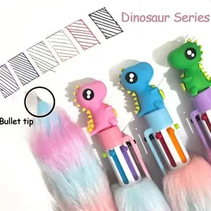 Cute Dinosaur Plush Pen Set, Graduation Gift Idea, Multicolor Stationery Supplies, Fun Cartoon Design, Ideal for Students & Girls