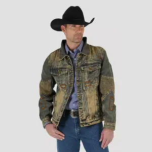 New Arrival Mud Yellow Denim Jacket for Men, Loose & Comfortable with Embroidered Workwear and Beaded Design, a Must-Have Streetwear for Trendy Fashion Looks