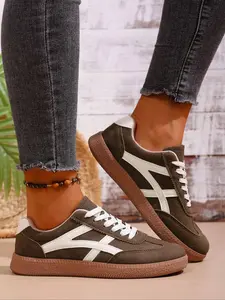 Women's Vintage Casual Thick Sole Training Shoes, College Style Lace-Up Sports Sneakers, New Fashion Leisure Shoes for Women, Casual Walking Sneakers, Casual Patchwork Sneakers, Fashionable Casual Sneakers