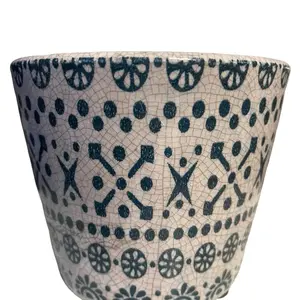 Ceramic Pot 5 Inch No Drainage Simple Design Pottery Item with Unique Blue and White Patterned Pattern
