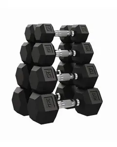 Garvee Hex Dumbbell 4-Pair Set (5/10/15/20 LB) - Rubber Coated Cast Iron Weights with Knurled  Non-Slip Steel Grips