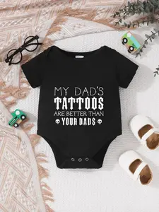 Cute Summer Short Sleeve Romper for Infants, 'my Dad's Tattoo Is Cooler Than Your Dad's' Print, Soft Skin-Friendly Material, Fitted Design, Baby Clothing, Infant Toddler Clothes