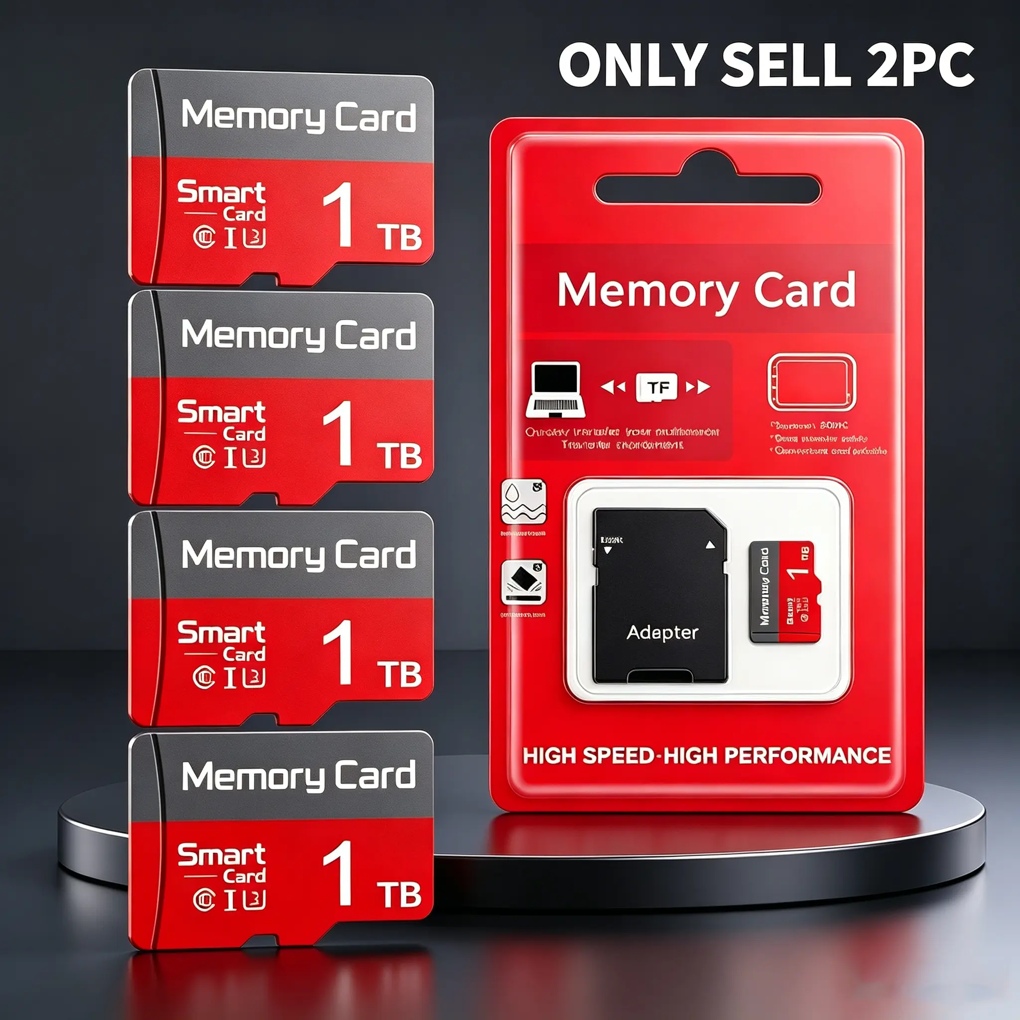 2 Pack Set 1TB MicroSDXC Card with Adapter, Durable SD Memory Card for Car Audio & Dash Cams, Micro TF SD Cards for Surveillance Cameras & Phones, Micro SD Card for PC & Data Storage, Reliable SD Card for Multi-device Use