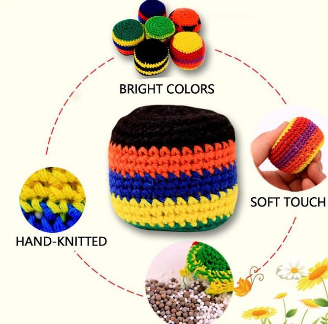 Random Color  1/2/3PCS Hand-Made Knitted Hacky Sack, 2026 Upgraded Assorted Foot Bag Crochet Hacky Sacks for Adults, Juggling Balls for Beginners, Multicolored Geometric Pattern, Ready-to-Use Hacky Sacks