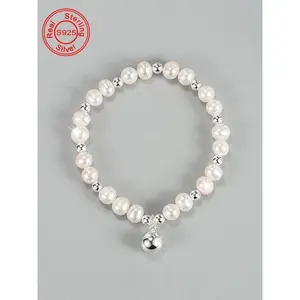 S925 Sterling Silver Natural Freshwater Pearl Bracelet, Fashionable Beaded Bracelet for Women & Girls, Trendy All-match & Exquisite Jewelry for Birthday GiftGift