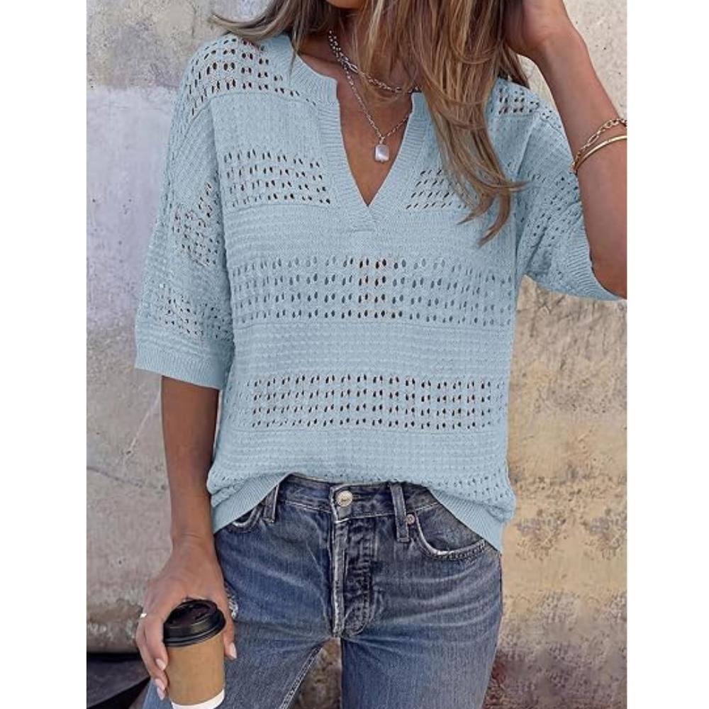 PRETTYGARDEN Womens Crochet Tops Casual Cotton Hollow Out Knit Short Sleeve Oversized Sweater for Women Summer Beach Cover Up