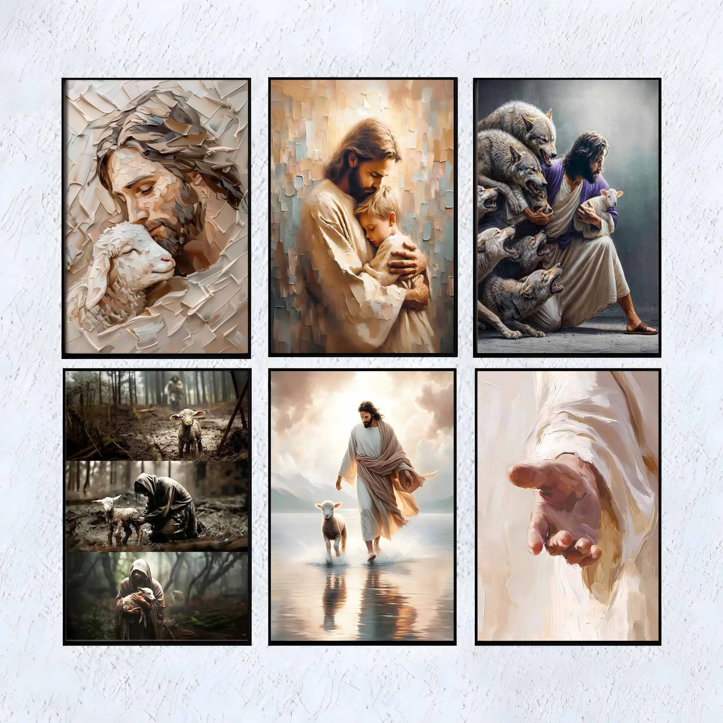 NBHYK Jesus the Good Shepherd Bible Canvas Print Christian Wall Art for Church Home Decor Living Room Bedroom Guardian Shepherd Protecting Lamb from Wolves