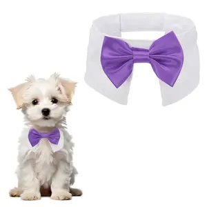 PETAXCELL Dog Bow Tie, Tuxedo BowTie with Adjustable Collar Cute Pet Collar Elegant BowTie with Hook and Loop (Cotton, L, Purple), for Pet Wedding Bandana Birthdays Gift Party