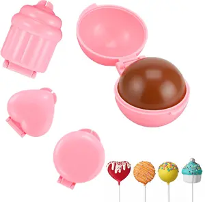 4pcs Cake Pop Mold Shapes Press Set 4 Shapes 3D Printed Sphere Heart Round Cupcake Mold Cake Pop Cutter and Pusher Cakepop Molds DIY Mini Cakes Home Baking Birthday Party Wedding Desserts