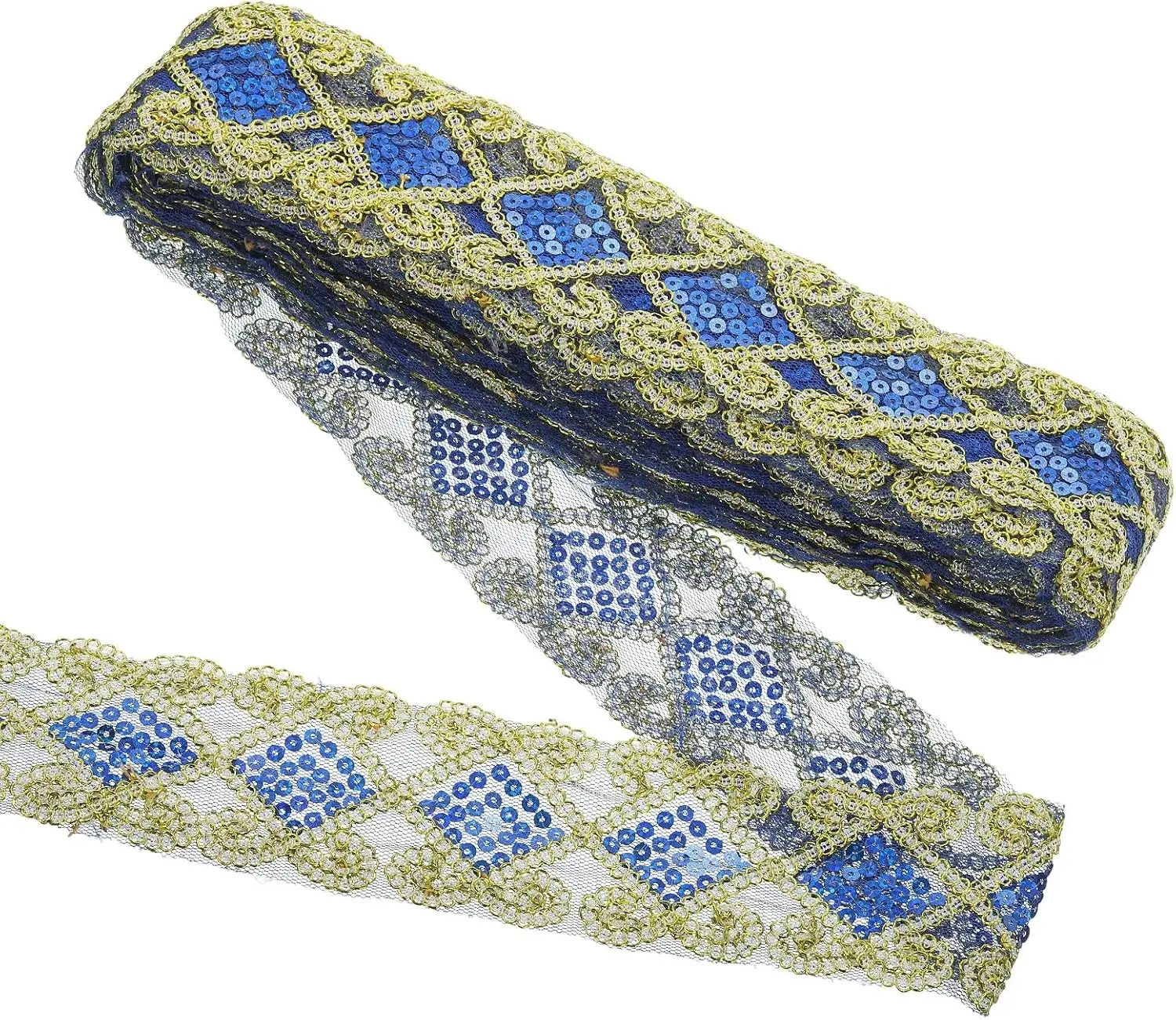 11 Yards Sequins Trim Ribbon 2.4 Inch Lace Gold Edge Sequins Gimp Braid Trim Paillette Fabric Flat Trims Strips for Crafts Sewing Clothes Home Party Decoration, Sapphire Blue
