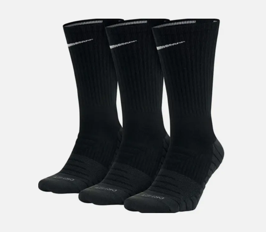 Nike Men's Everyday Max Cushioned Crew Socks, Padded Polyester Athletic Socks for Gym & Training, Black, 3 Pack, Size Large, Padded Socks