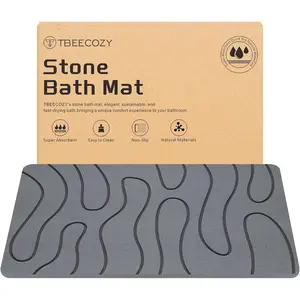 Stone Bath Mat, Diatomite Fast Drying Non Slip Stone Shower Mat, Absorbent for &, Multi-Use as Pet Mat, Easy to 16"x24", Gray