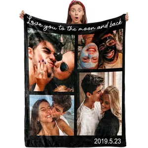 Couple Gift Custom Blanket with Photos Personalized Flannel Throw Blanket Gift for Boyfriend Girlfriend Customized Blanket Personalized for Wife