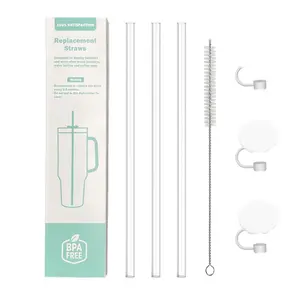 straw and straw cover cap set for Stanley 40oz tumblers, containing two 10mm straws, one 8mm straw, and straw caps in random styles.