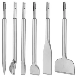 SDS Plus Chisel Set for Rotary Hammer Drills, 6 PCS SDS Chisel Set Includes Point, Flat, Scaling, Groove, Scraping, Tile Chisels for Brick, Concrete, Block, Masonry