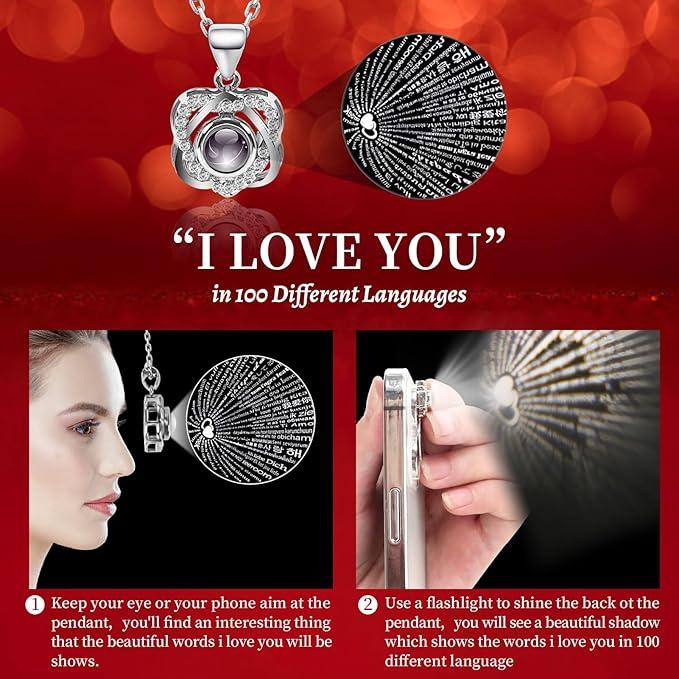 Preserved Real Rose with Projection Necklace  Gift Box Set, for Anniversary Birthday Valentine’s Day Mothers Day Jewelry Set for Women girlfriend